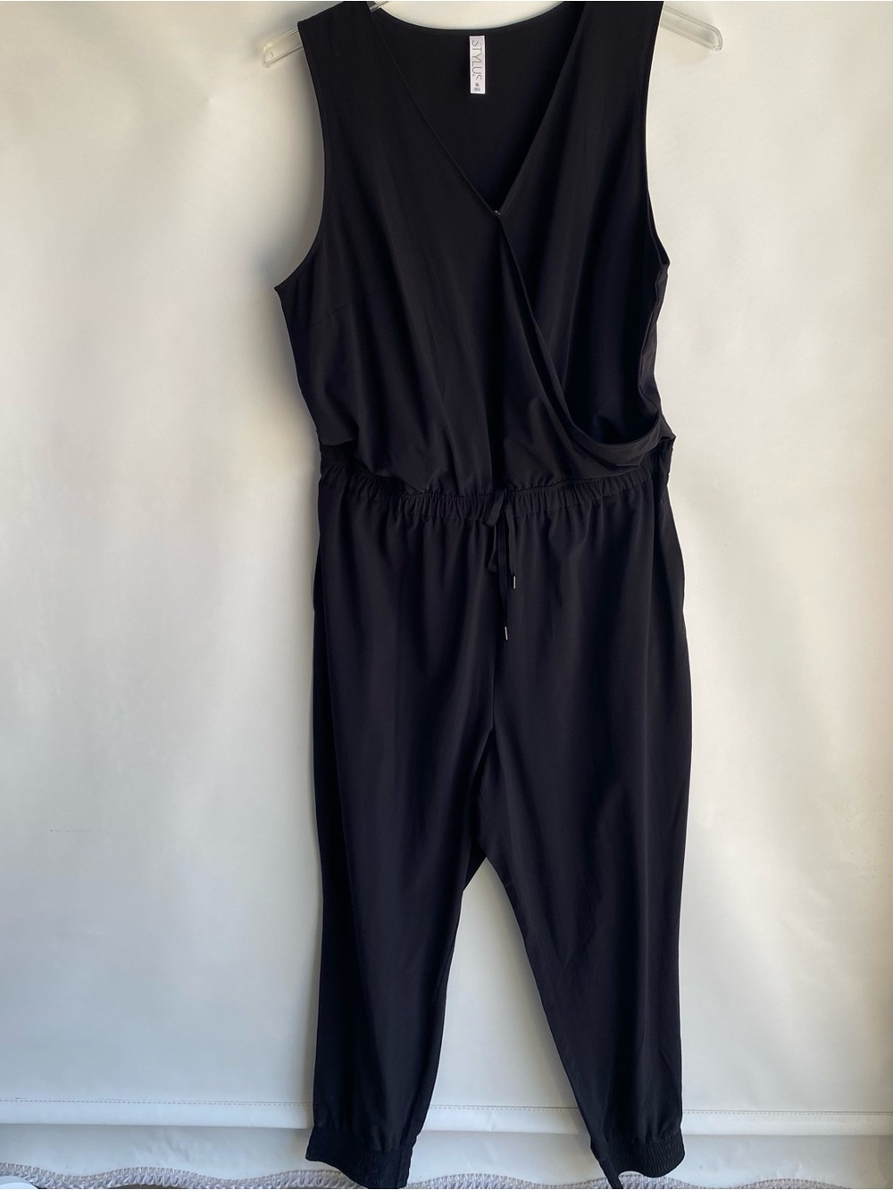 Stylus black sleeveless jumpsuit casual athleisure lightweight jogger pant XL